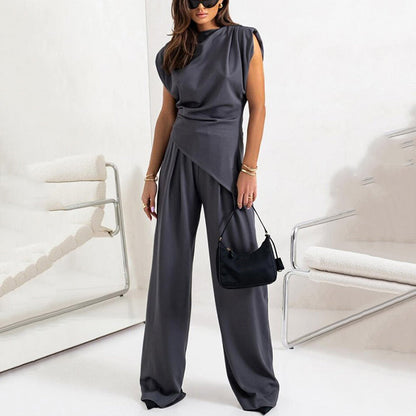 🌸【Spring Specials】Women’s Elegant Solid Color Two-Piece Set 🌸 | Sculpting High-Waist Pants + Bustier Top | Wrinkle-Free Fabric
